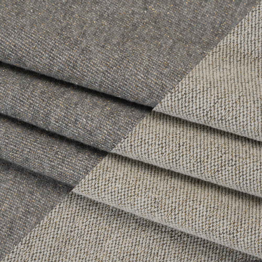 Metallic Cotton Blend French Terry - Heathered Gray and Metallic Gold - Deadstock
