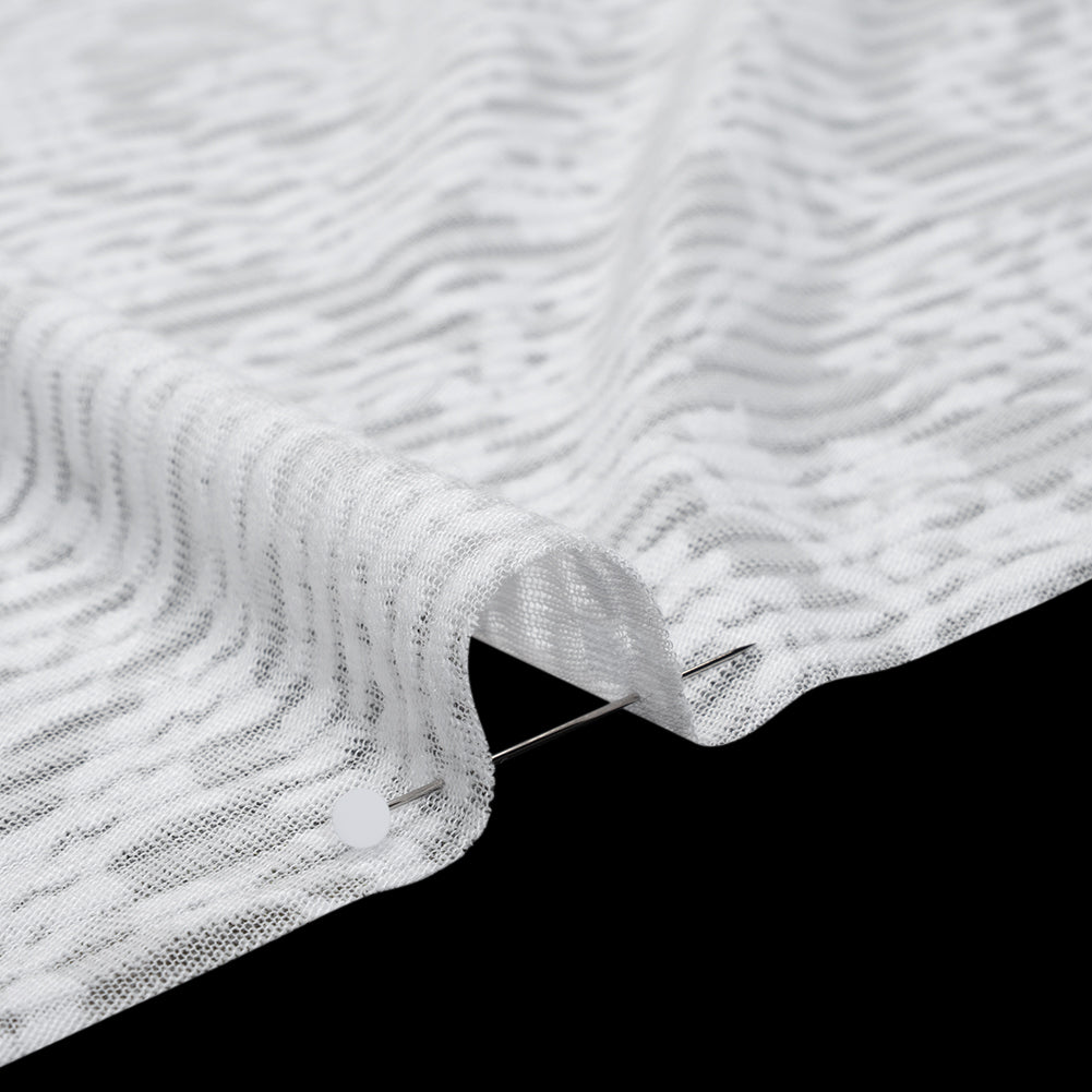 Polyester Burnout Jersey - White Floral Medallions and Stripes - Deadstock