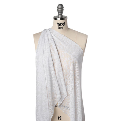 Polyester Burnout Jersey - White Floral Medallions and Stripes - Deadstock