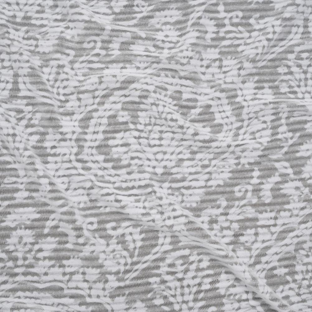 Polyester Burnout Jersey - White Floral Medallions and Stripes - Deadstock