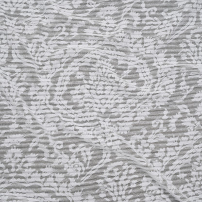 Polyester Burnout Jersey - White Floral Medallions and Stripes - Deadstock