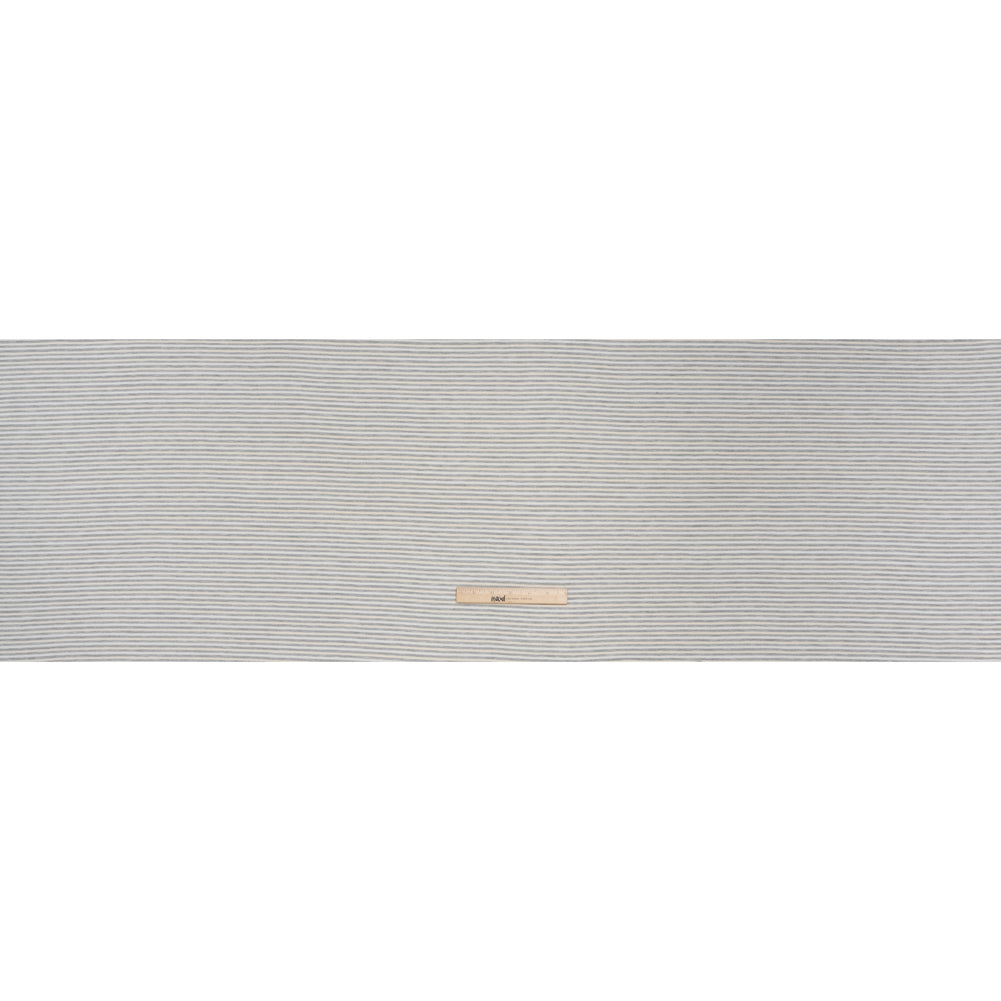 Polyester French Terry - Heathered Gray, Cream and White Stripes - Deadstock