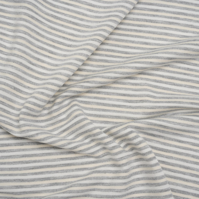 Polyester French Terry - Heathered Gray, Cream and White Stripes - Deadstock
