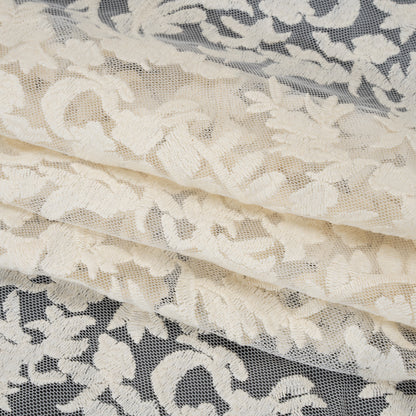 Embroidered Lace - Ivory Floral Crescents - Deadstock