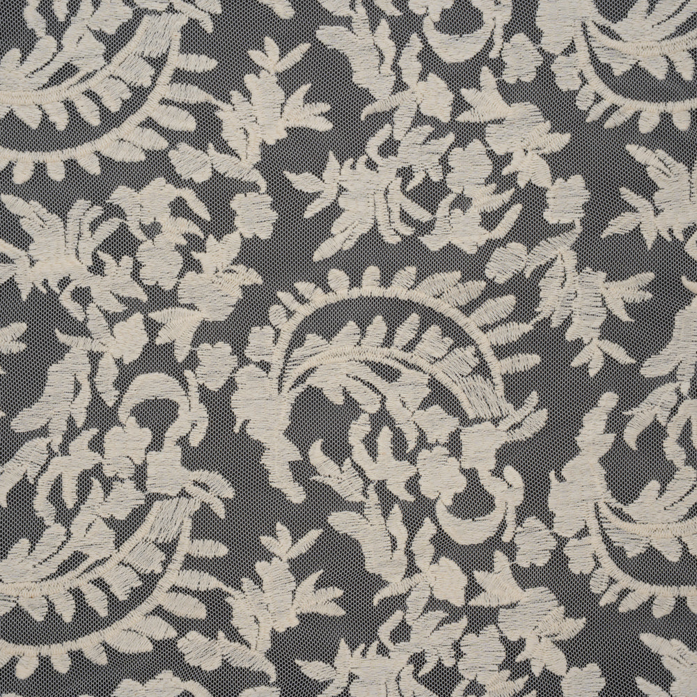 Embroidered Lace - Ivory Floral Crescents - Deadstock