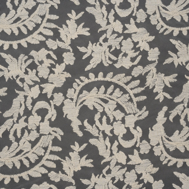 Embroidered Lace - Ivory Floral Crescents - Deadstock