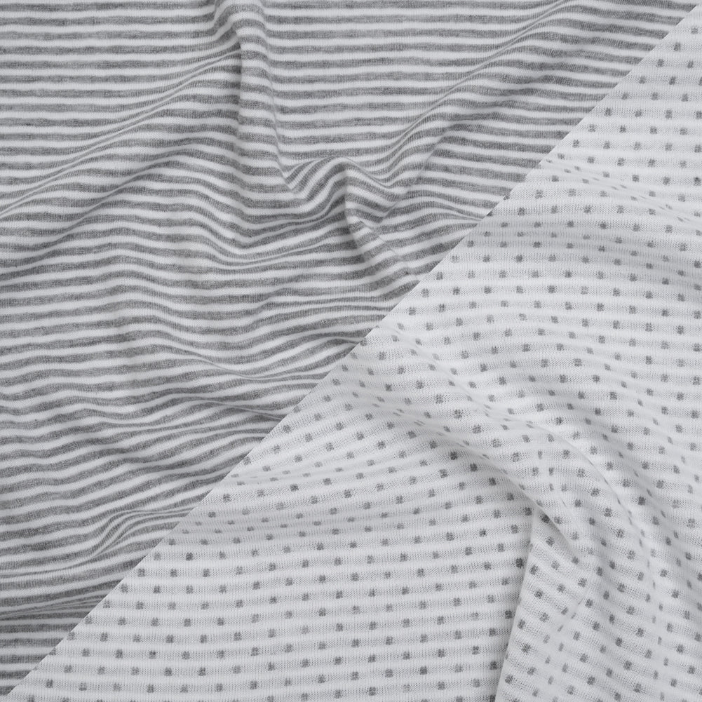Rayon and Polyester Double Knit Jersey - Gray and White Stripes and Polka Dots - Deadstock