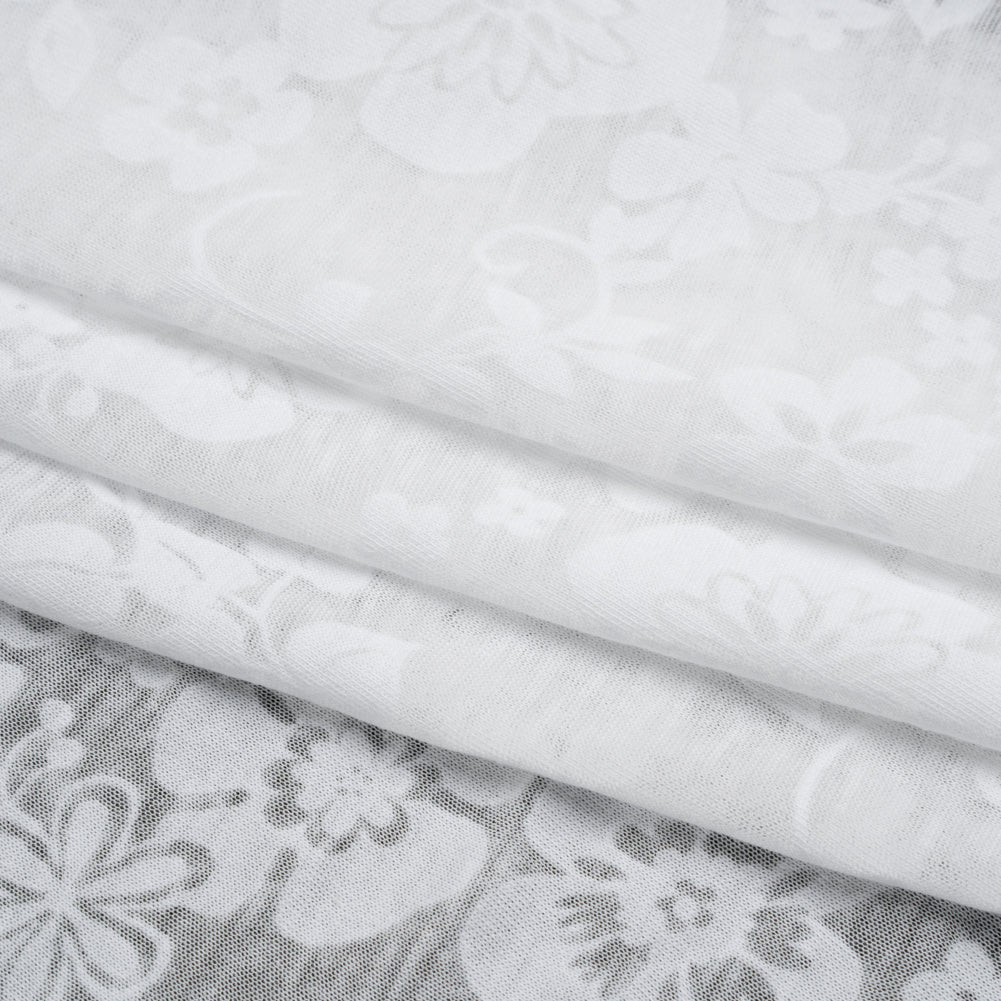 Cotton and Polyester Burnout Jersey - White Floral - Deadstock