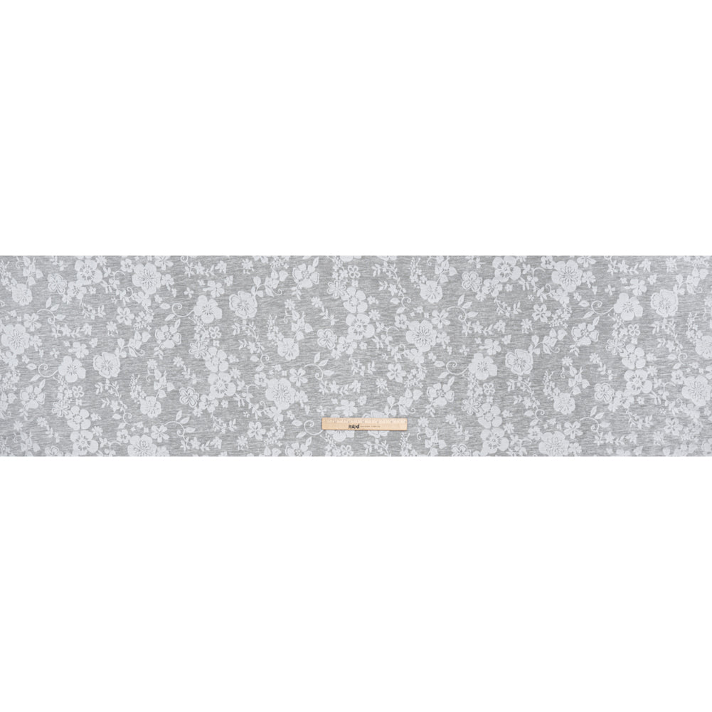 Cotton and Polyester Burnout Jersey - White Floral - Deadstock
