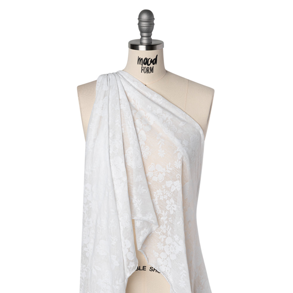 Cotton and Polyester Burnout Jersey - White Floral - Deadstock