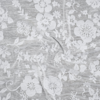 Cotton and Polyester Burnout Jersey - White Floral - Deadstock