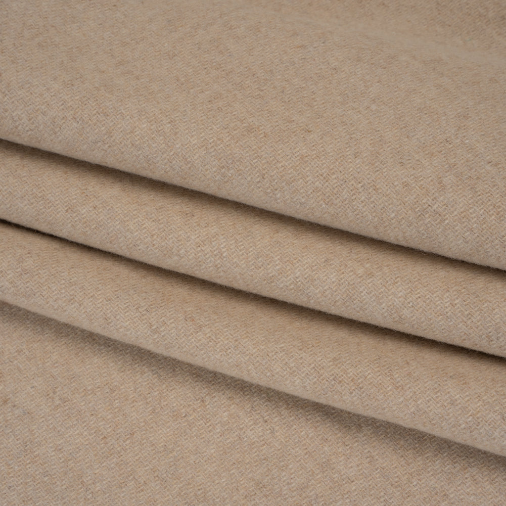 Recycled Brushed Wool Blend Twill Coating - Pasta Beige - Made in Italy - Maeve Collection Folded