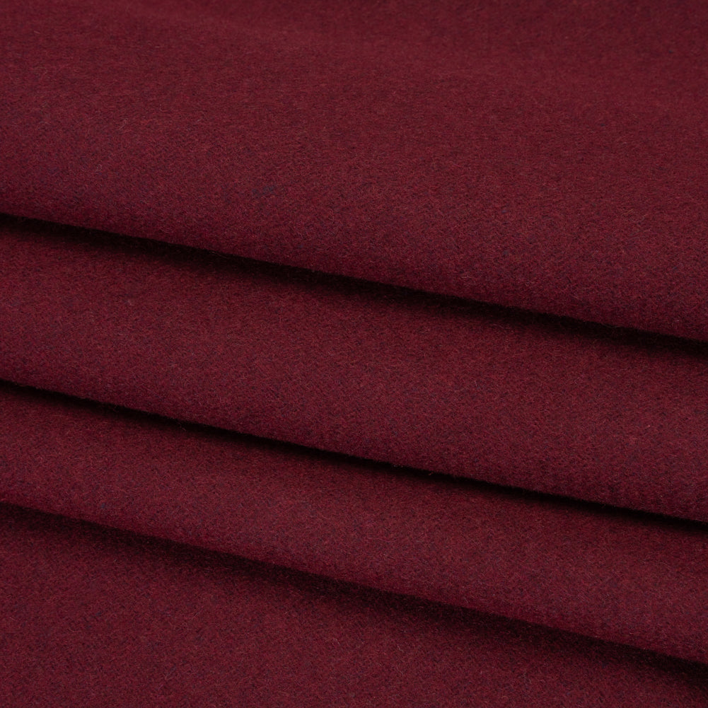 Recycled Brushed Wool Blend Twill Coating - Wine Red - Made in Italy - Maeve Collection Folded
