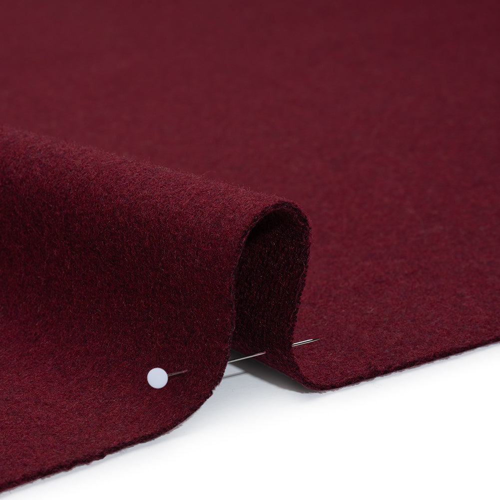 Recycled Brushed Wool Blend Twill Coating - Wine Red - Made in Italy - Maeve Collection Detail