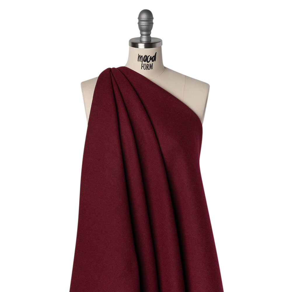 Recycled Brushed Wool Blend Twill Coating - Wine Red - Made in Italy - Maeve Collection Drape