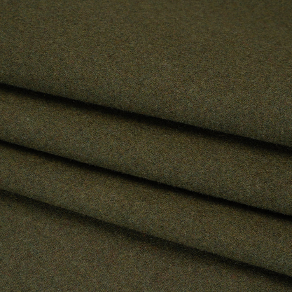 Recycled Brushed Wool Blend Twill Coating - Army Green - Made in Italy - Maeve Collection Folded