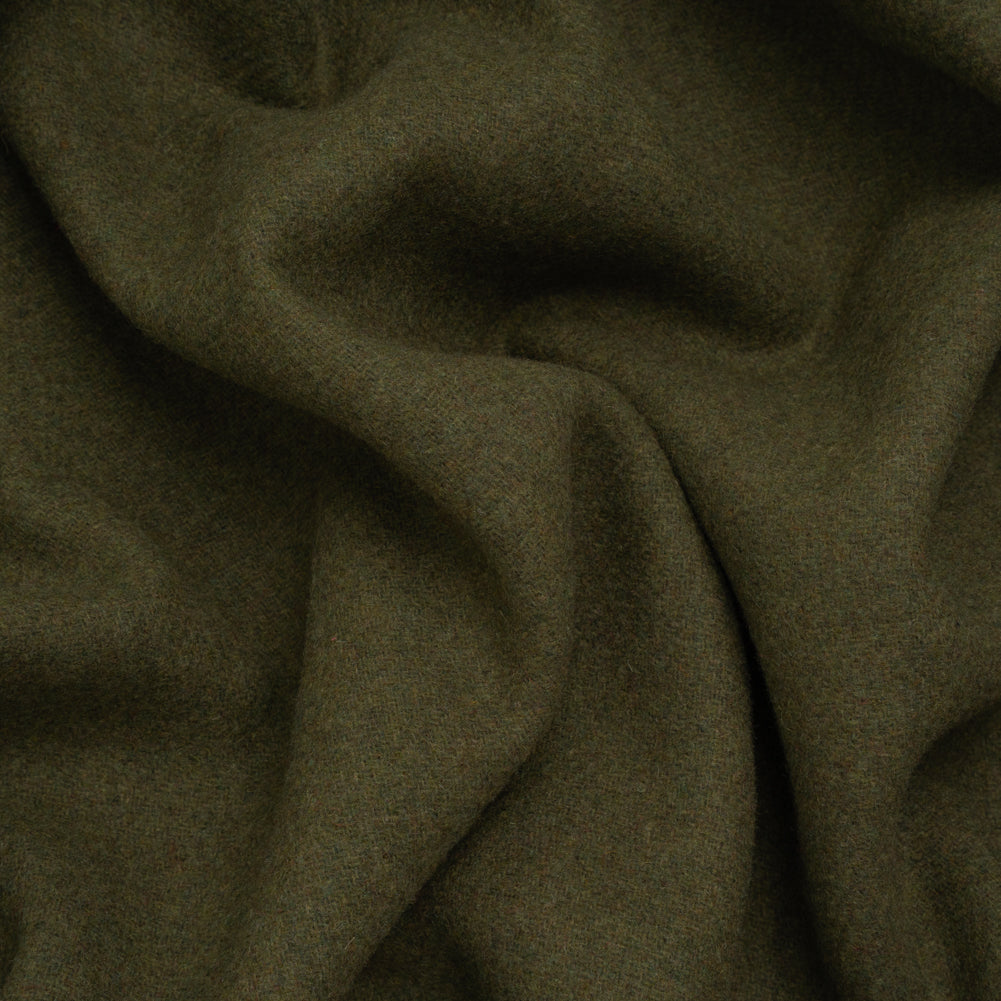 Recycled Brushed Wool Blend Twill Coating - Army Green - Made in Italy - Maeve Collection