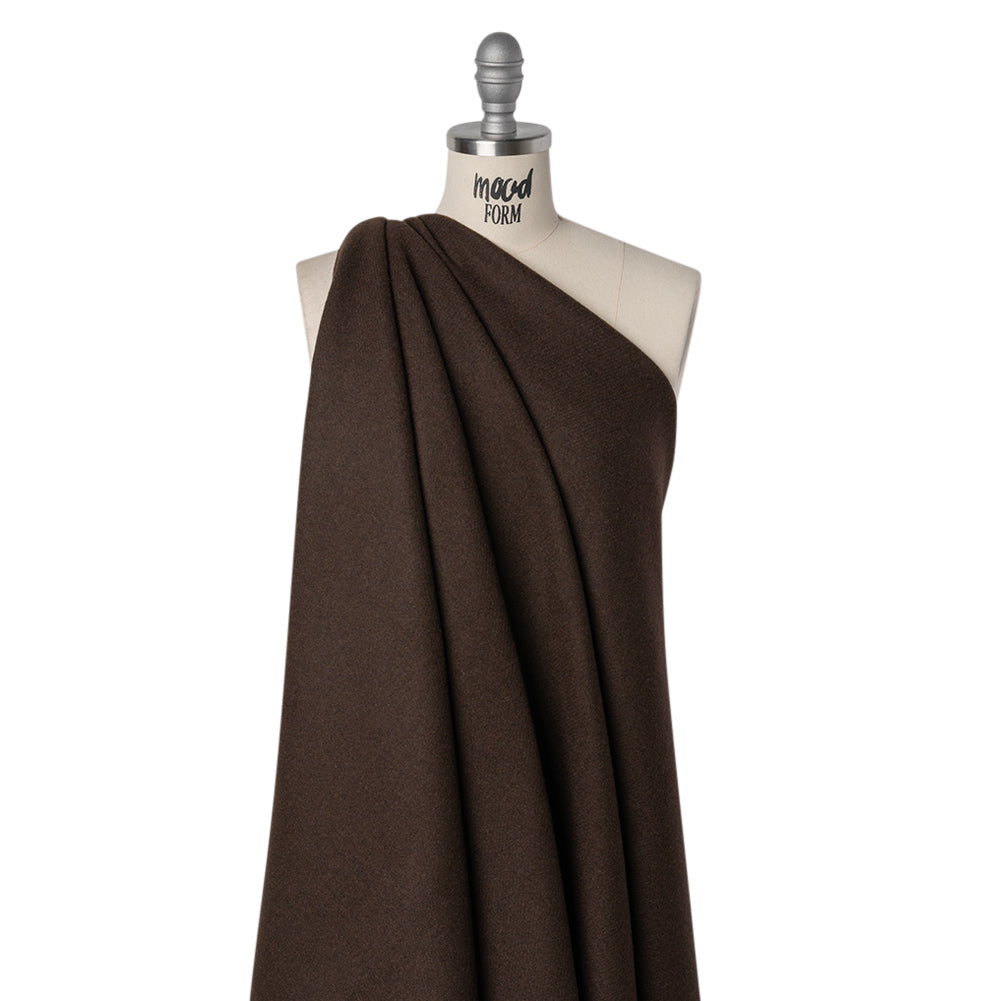 Recycled Brushed Wool Blend Twill Coating - Dark Brown - Made in Italy - Maeve Collection Drape