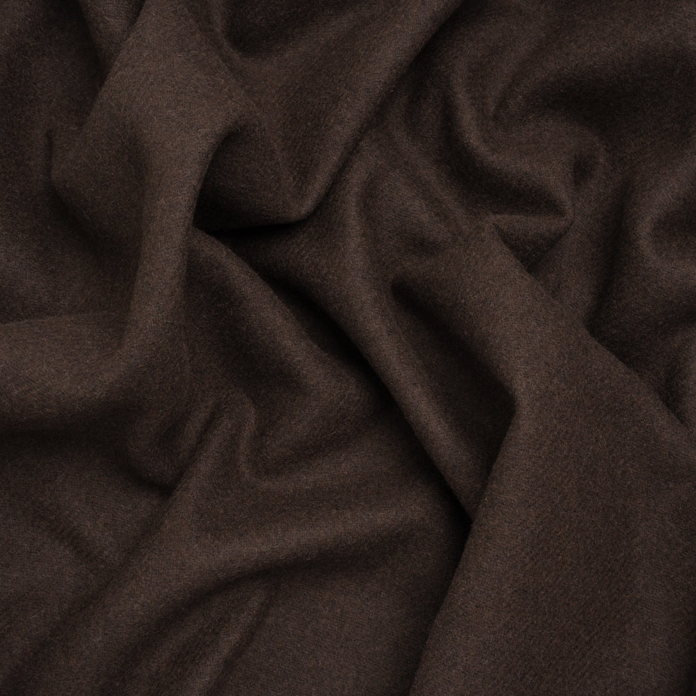 Recycled Brushed Wool Blend Twill Coating - Dark Brown - Made in Italy - Maeve Collection