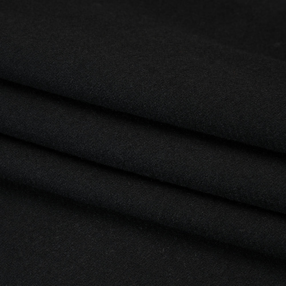 Recycled Brushed Wool Blend Twill Coating - Black - Made in Italy - Maeve Collection Folded