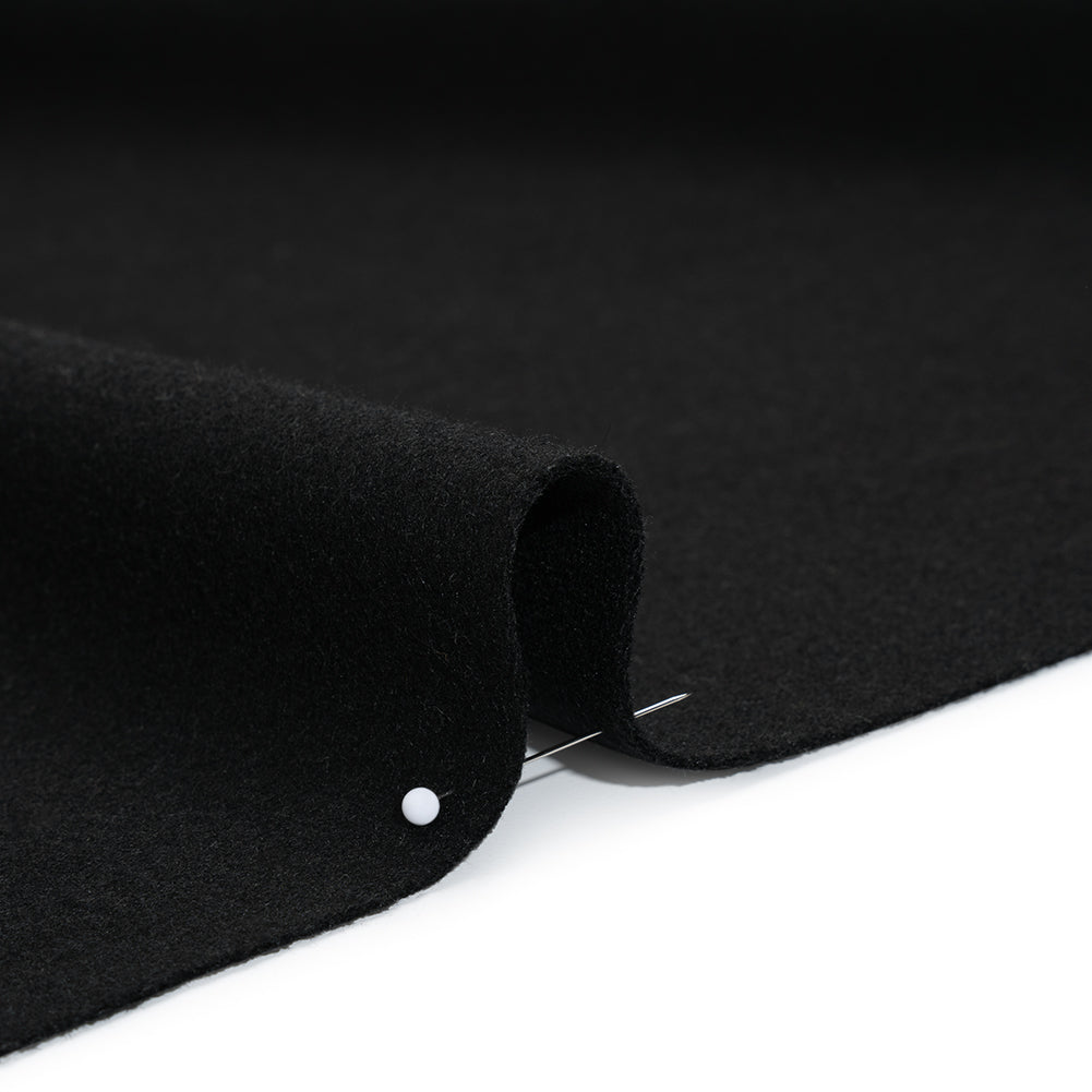Recycled Brushed Wool Blend Twill Coating - Black - Made in Italy - Maeve Collection Detail