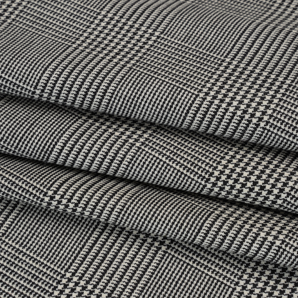 Stretch Wool Twill Suiting Made in Italy - Black and White Glen Plaid