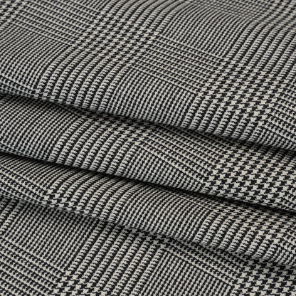 Stretch Wool Twill Suiting Made in Italy - Black and White Glen Plaid