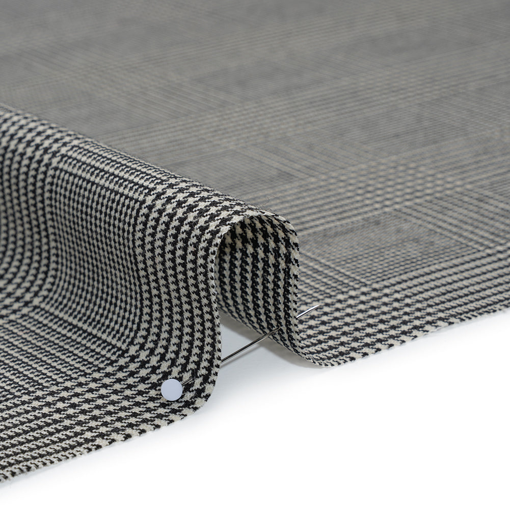 Stretch Wool Twill Suiting Made in Italy - Black and White Glen Plaid