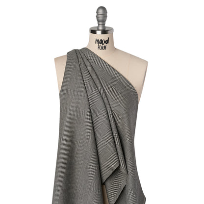 Stretch Wool Twill Suiting Made in Italy - Black and White Glen Plaid