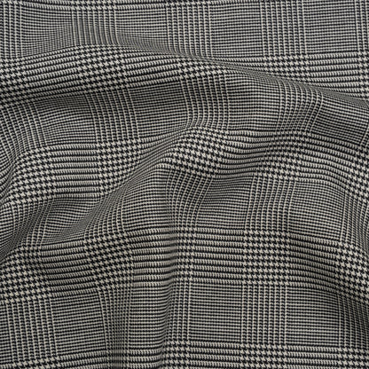 Stretch Wool Twill Suiting Made in Italy - Black and White Glen Plaid