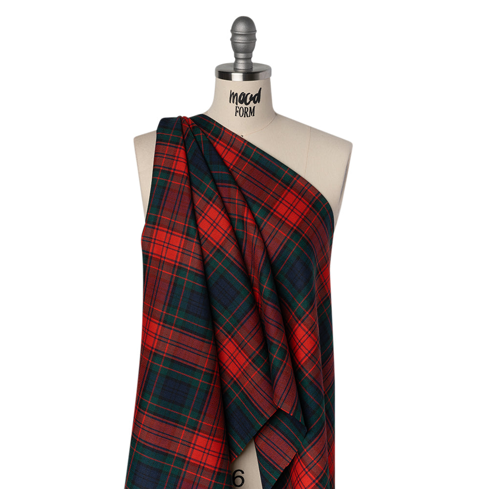 Virgin Wool Twill Made in Italy - Red, Green and Blue Plaid - Drape