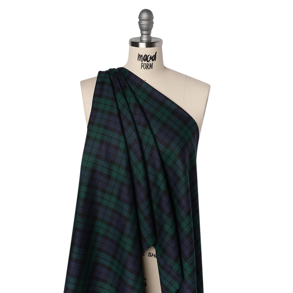 Virgin Wool Twill Made in Italy - Blue and Green Black Watch Plaid