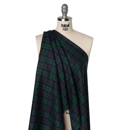 Virgin Wool Twill Made in Italy - Blue and Green Black Watch Plaid