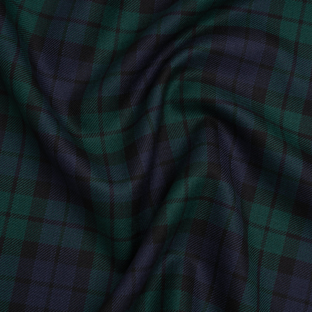 Virgin Wool Twill Made in Italy - Blue and Green Black Watch Plaid