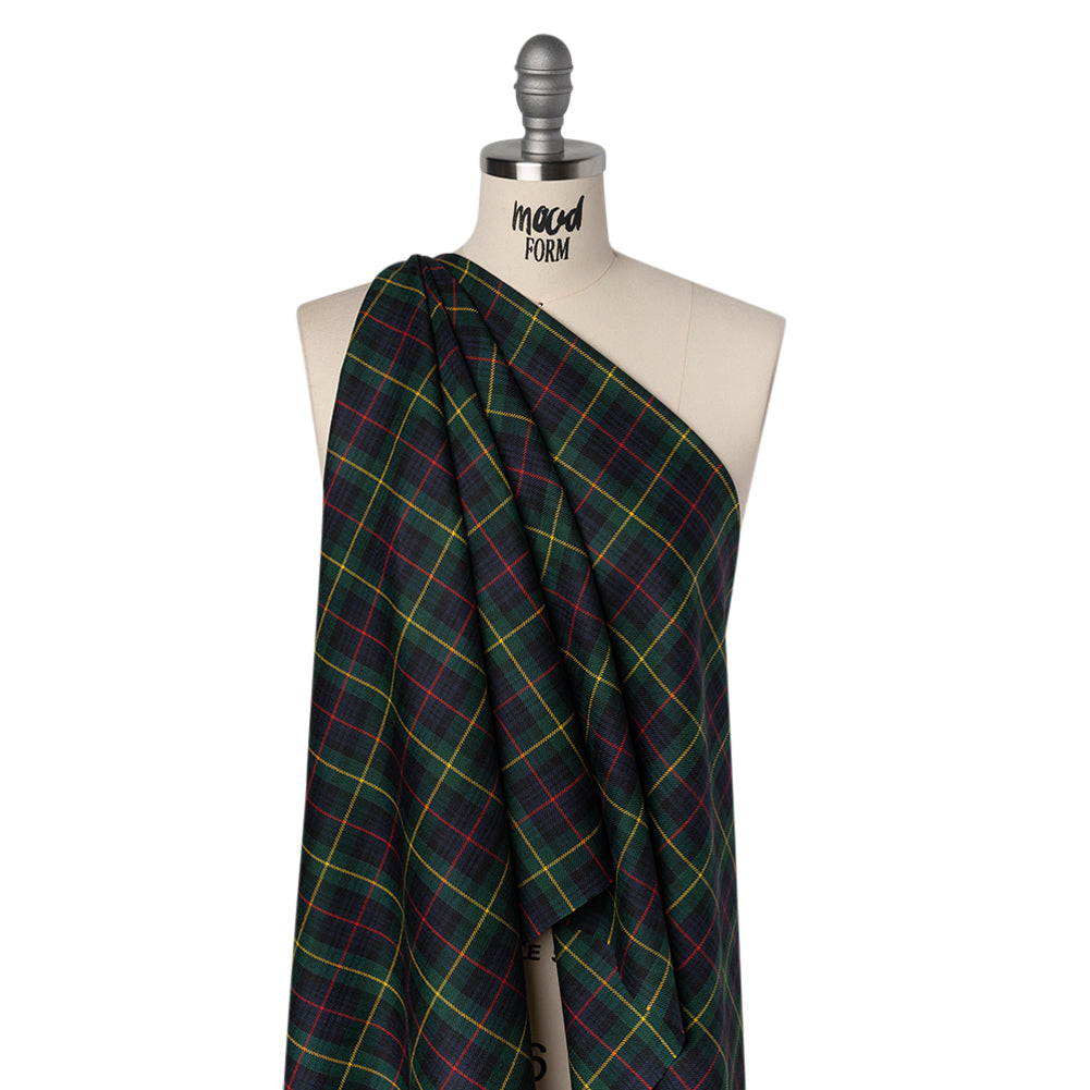 Virgin Wool Twill Made in Italy - Blue, Green, Red and Yellow Plaid Drape