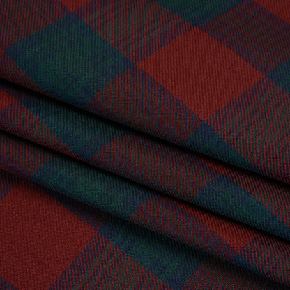 Virgin Wool Twill Made in Italy - Wine Red, Navy and Green Check Plaid