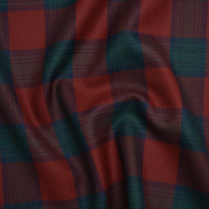 Virgin Wool Twill Made in Italy - Wine Red, Navy and Green Check Plaid