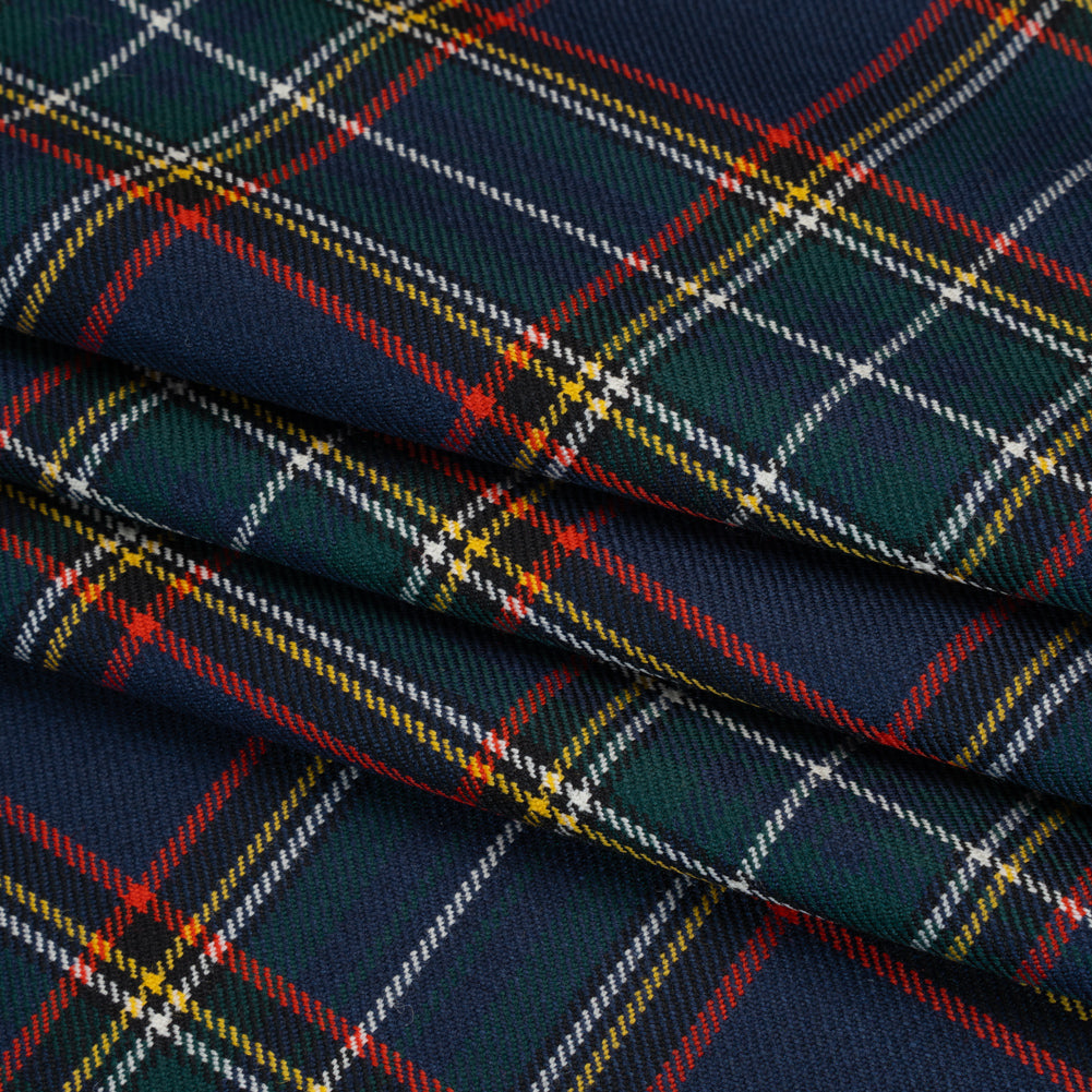 Virgin Wool Twill Made in Italy - Navy Blue, Green and Red Plaid