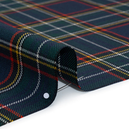 Virgin Wool Twill Made in Italy - Navy Blue, Green and Red Plaid