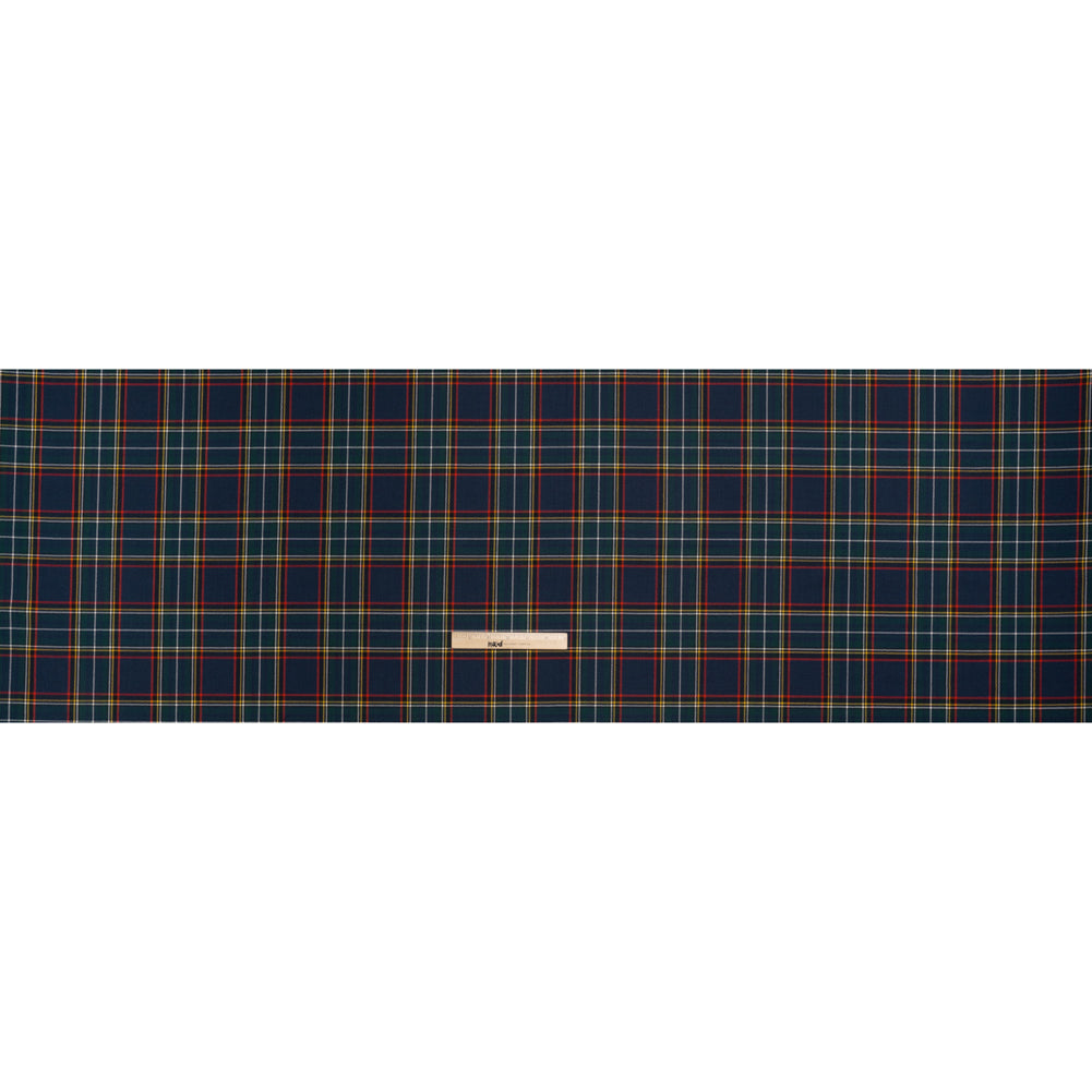 Virgin Wool Twill Made in Italy - Navy Blue, Green and Red Plaid
