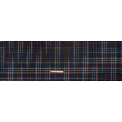 Virgin Wool Twill Made in Italy - Navy Blue, Green and Red Plaid