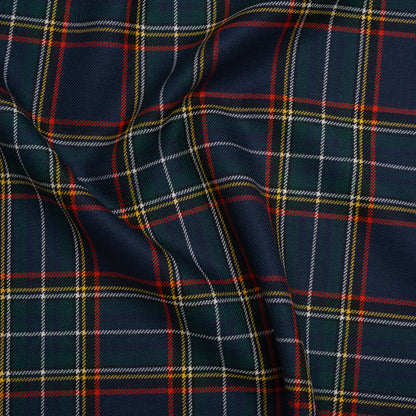 Virgin Wool Twill Made in Italy - Navy Blue, Green and Red Plaid