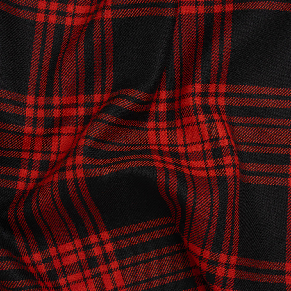 Virgin Wool Twill Made in Italy - Red and Black Plaid