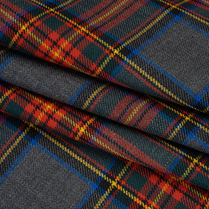 Virgin Wool Twill Made in Italy - Heathered Gray, Red and Yellow Plaid Folded
