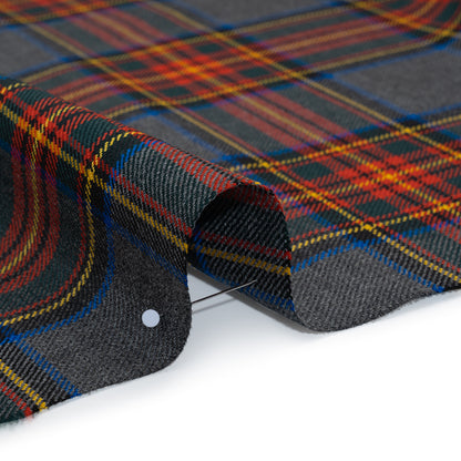 Virgin Wool Twill Made in Italy - Heathered Gray, Red and Yellow Plaid Detail