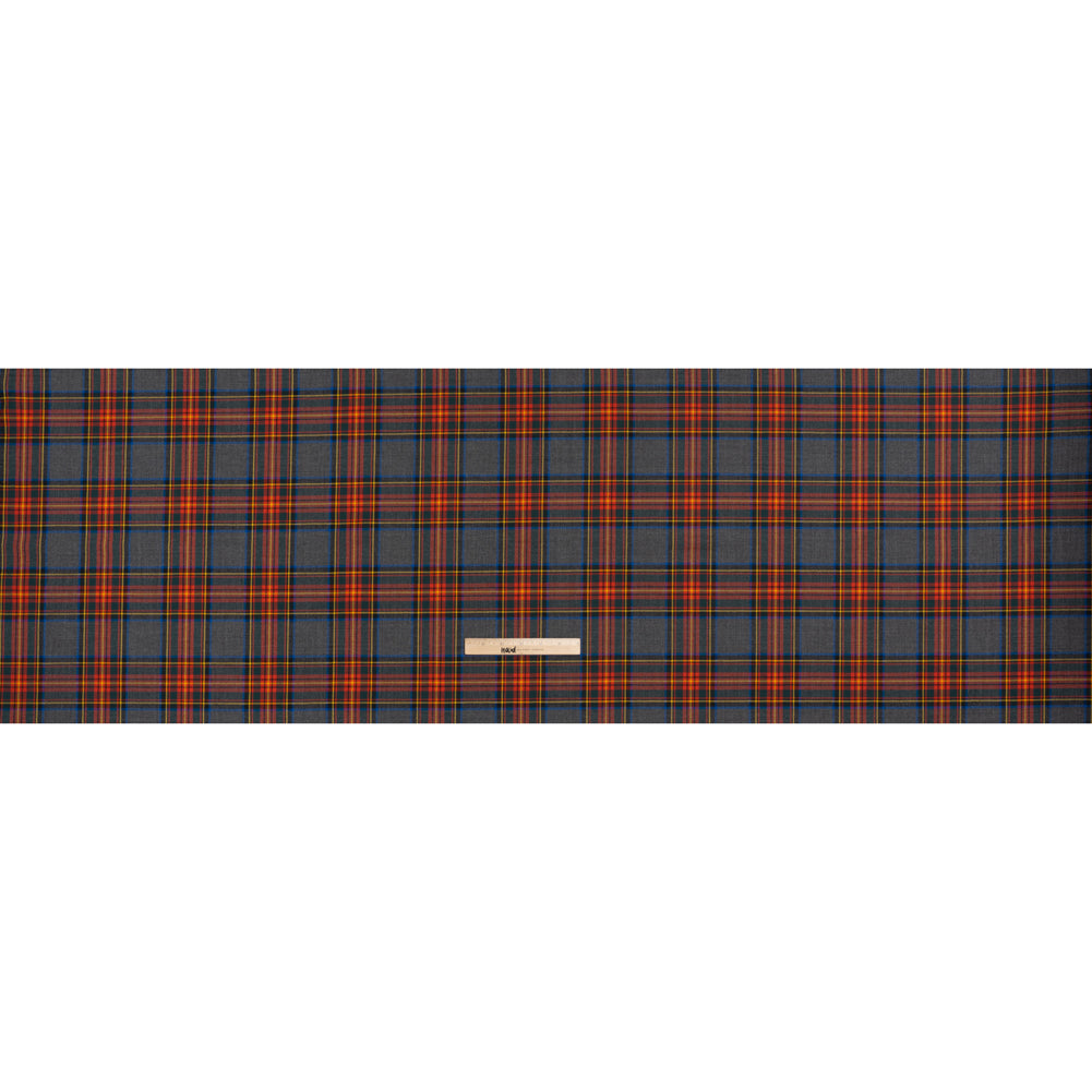 Virgin Wool Twill Made in Italy - Heathered Gray, Red and Yellow Plaid Full