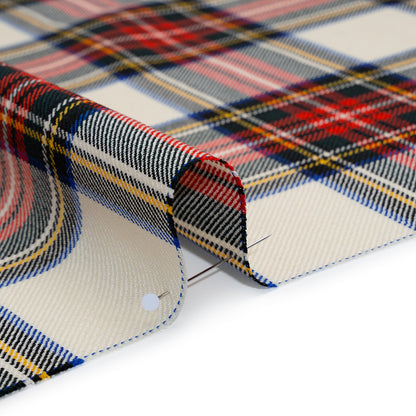 Virgin Wool Twill Made in Italy - White, Red and Blue Plaid Detail