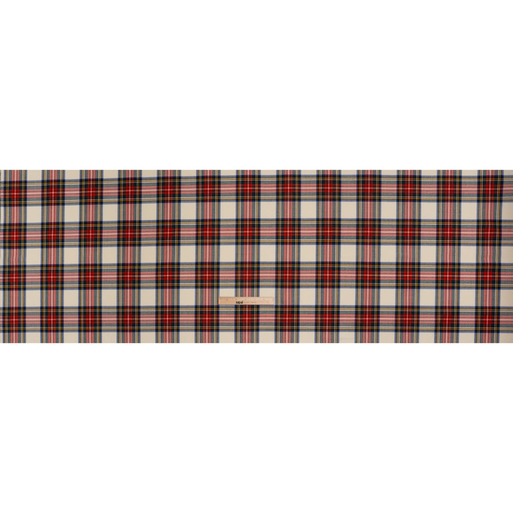 Virgin Wool Twill Made in Italy - White, Red and Blue Plaid Full