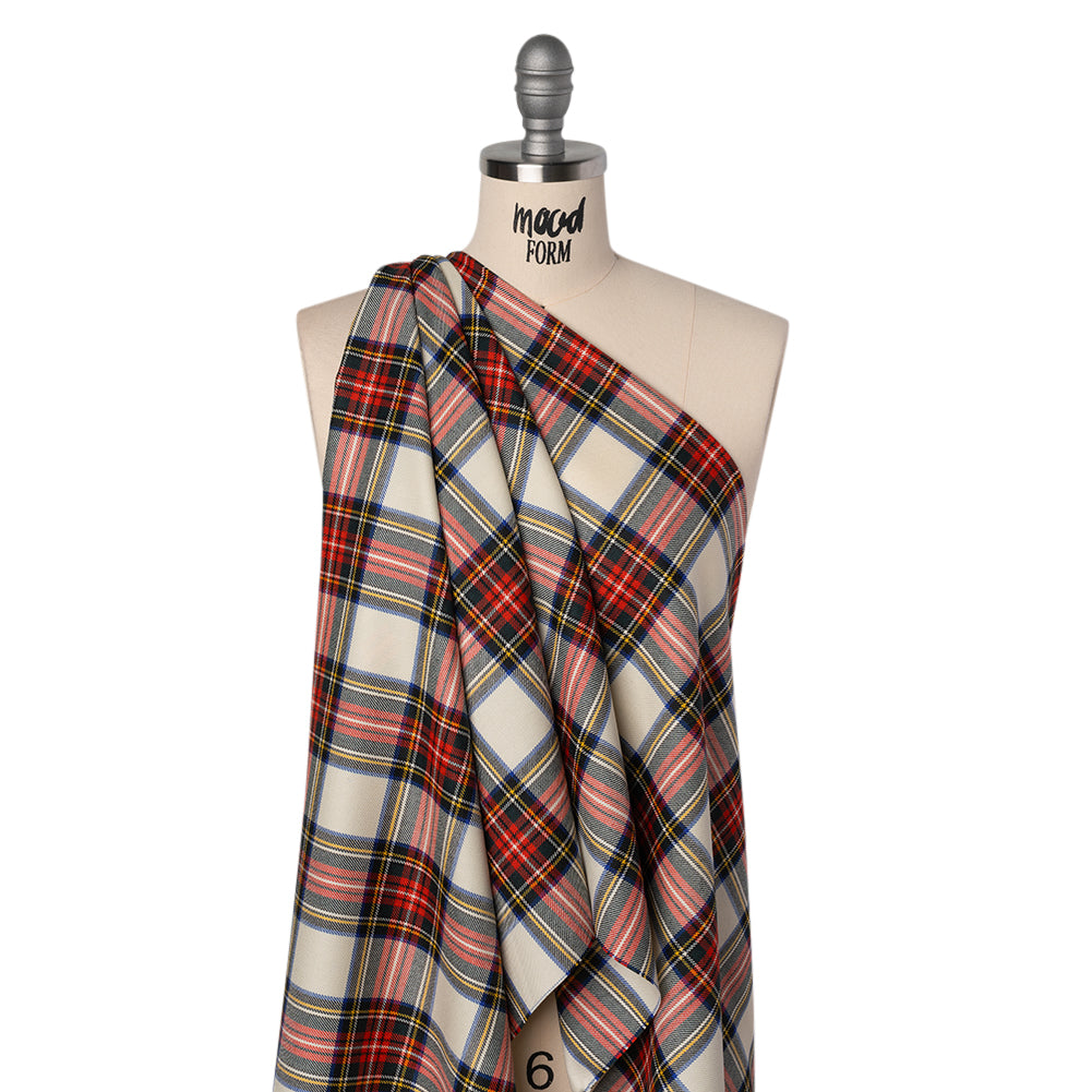 Virgin Wool Twill Made in Italy - White, Red and Blue Plaid Drape