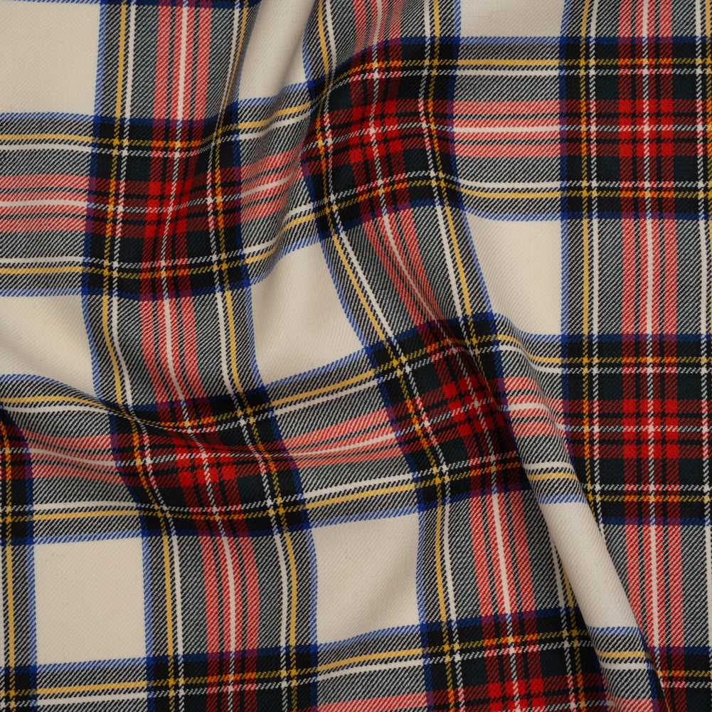 Virgin Wool Twill Made in Italy - White, Red and Blue Plaid